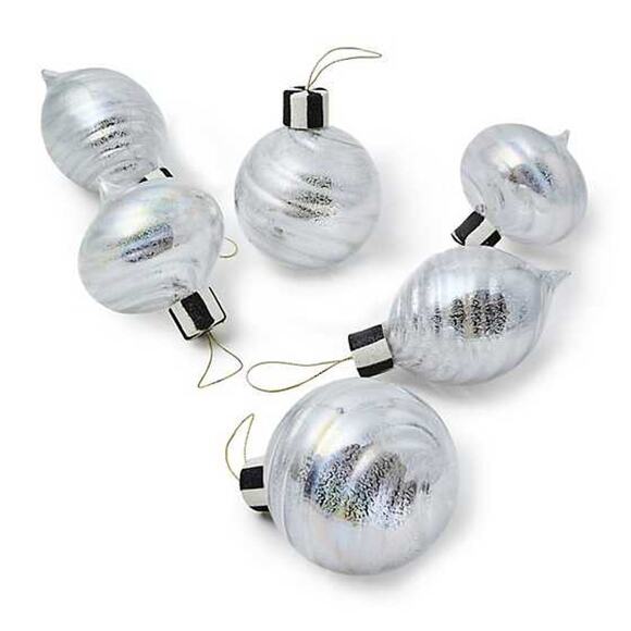 MACKENZIE-CHILDS Silver Mercury Glass Assorted Ornaments Set of 6 NEW - Picture 1 of 2